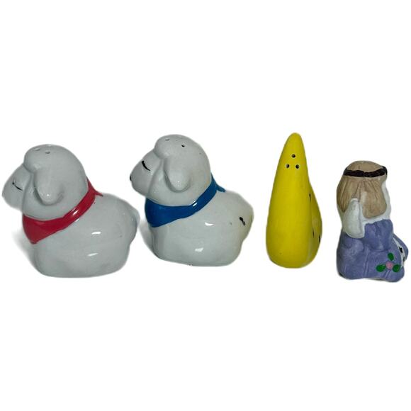 Lot of 2 Ceramic Salt Pepper Shaker Set Lambs and Angel Sitting on Crescent Moon - Picture 4 of 10
